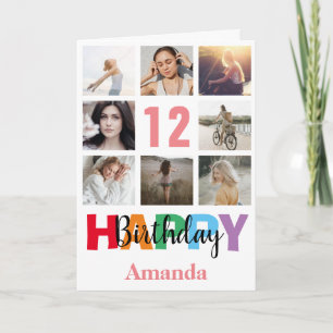 Carte 12e anniversaire heureux Collage photo moderne ros