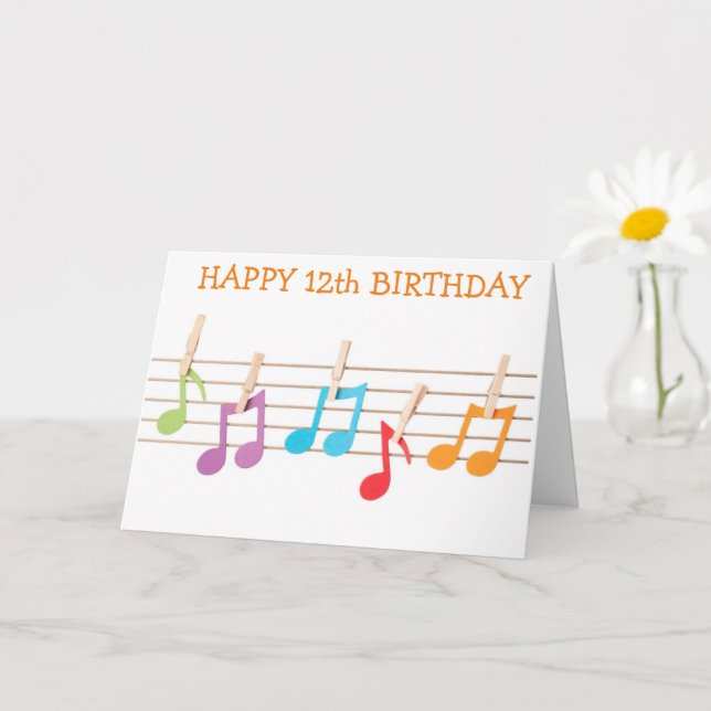 Carte **12e anniversaire** NOTES MUSICALES SOUHAITS D'AN (Petite plante)
