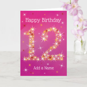 Carte 12e anniversaire - Numéro d'étoile - rose/pourpre