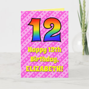 Carte 12e anniversaire : Pink Stripes & Hearts, Arc en c