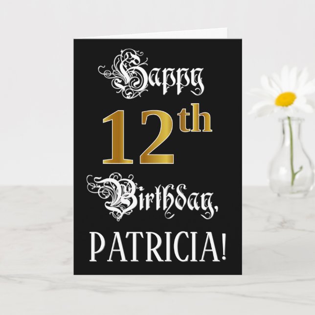 Carte 12e anniversaire — Script fantaisie; look or Faux; (Petite plante)