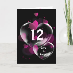 Carte 12ème Anniversaire Bulles cardiaques sur Noir