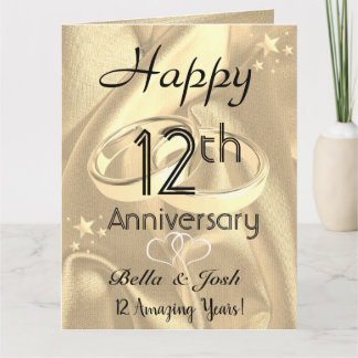 Carte 12ème anniversaire de mariage personnalisé de soie