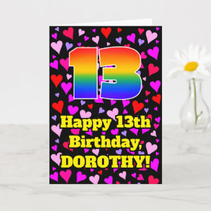Carte 13e anniversaire : Amour Hearts Motif, Arc-en-ciel