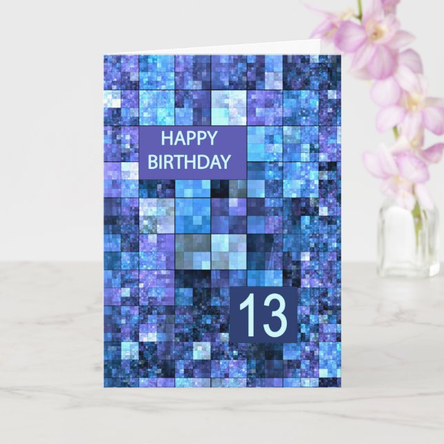 Carte 13e anniversaire, Carrés bleus, (Orchidée)