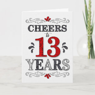 Carte 13e anniversaire Cheers en rouge blanc noir Motif