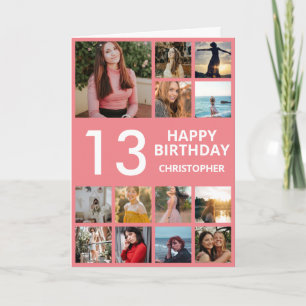 Carte 13e anniversaire Collage photo 13 photos rose et b