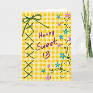 Carte 13e anniversaire, Cravate verte - En vichy Jaune,