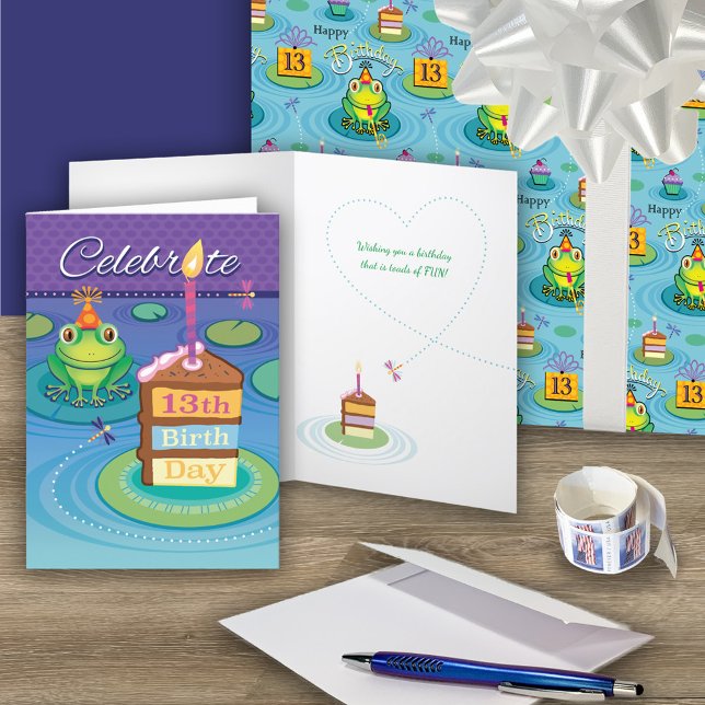 Carte 13e anniversaire Cute Frog (wrap:https://www.zazzle.com/13th_birthday_frog_toads_of_fun_wrapping_paper_sheets-256983987459601751)