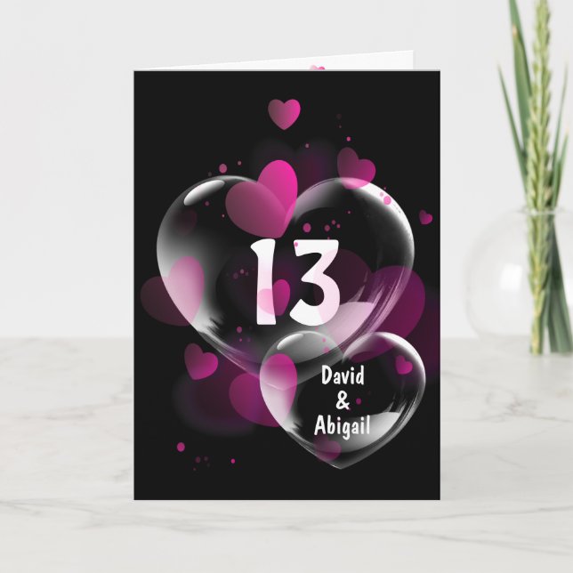 Carte 13e anniversaire Heart Bubbles on Black (Devant)