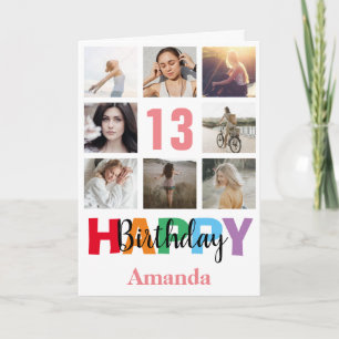 Carte 13e anniversaire heureux Collage photo moderne ros