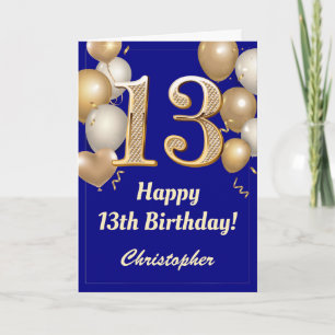 Carte 13e anniversaire Marine Bleu et Ballons d'or Confe