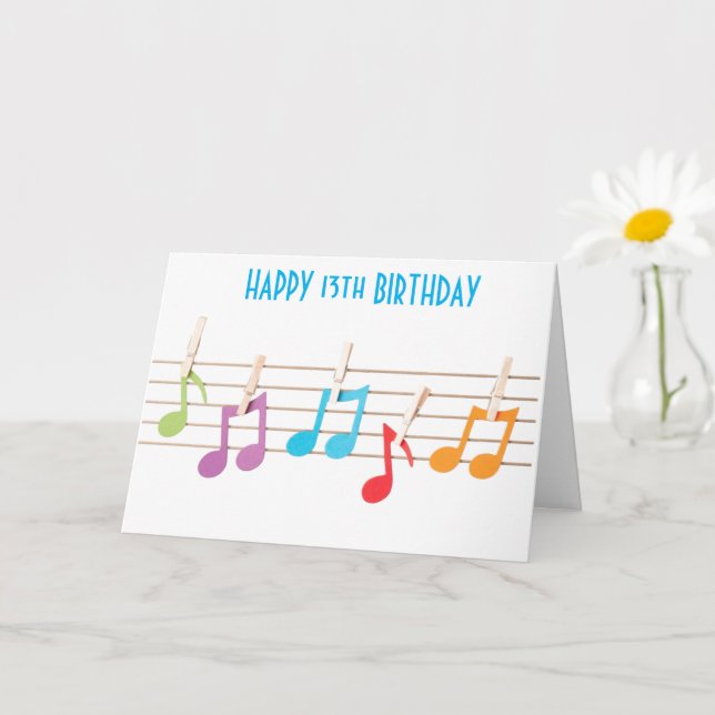 Carte **13e anniversaire** NOTES MUSICALES SOUHAITS D'AN (Petite plante)