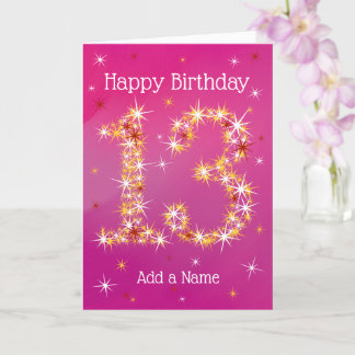 Carte 13e anniversaire - Numéro 13 en étoiles - Rose - A
