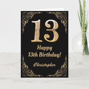 Carte 13e anniversaire Parties scintillant noir et or ca