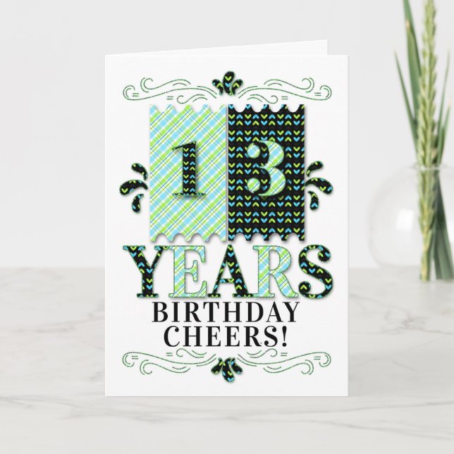 Carte 13e anniversaire pour garçons ou filles en bleu ve (Devant)