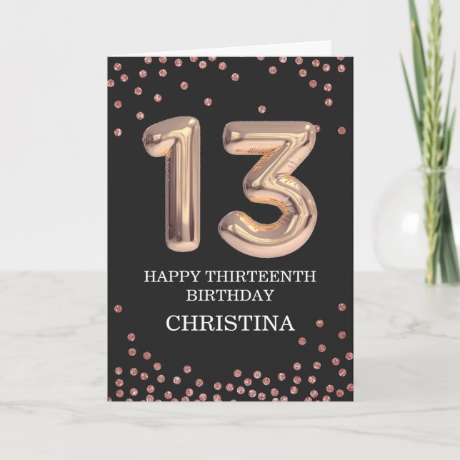 Carte 13e anniversaire Rose Gold Elegant Girl Personnali (Devant)