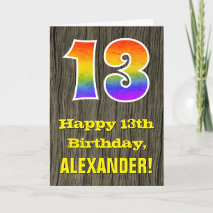 Carte 13e anniversaire : Rustic Faux Wood Look, Arc-en-c