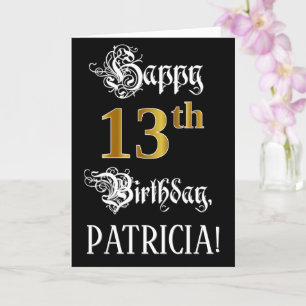 Carte 13e anniversaire — Script fantaisie; look or Faux;