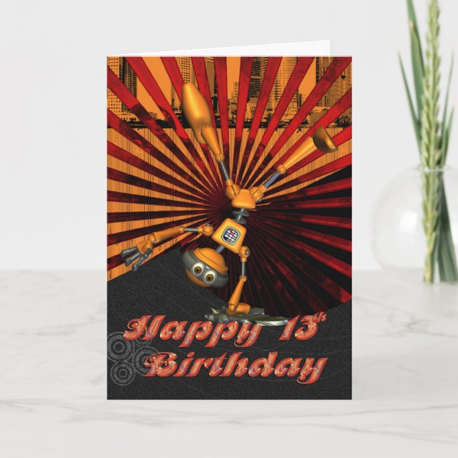Carte 13e anniversaire, Skateboard Robot Birthday Card (Devant)