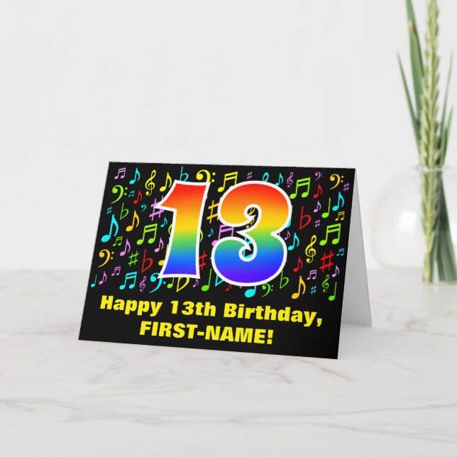 Carte 13e anniversaire : Symboles de musique colorée et  (Devant)