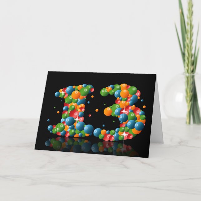 Carte 13ème anniversaire avec des numéros formés à parti (Devant)