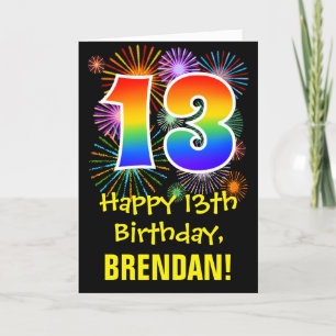 Carte 13ème anniversaire : Fun Fireworks Motif + Rainbow