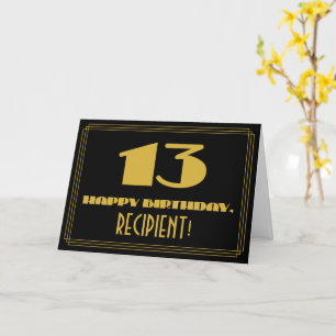Carte 13ème anniversaire : Nom + Art Déco Inspiré Look "