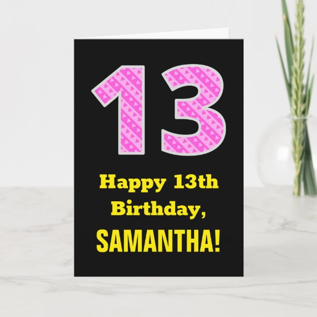 Carte 13ème anniversaire : Pink Stripes and Hearts "13"  (Devant)