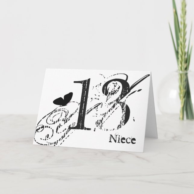 Carte 13ème anniversaire pour une nièce, papillon noir,  (Devant)