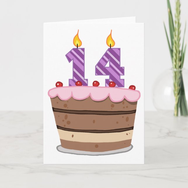 Carte 14 ans sur le gâteau d'anniversaire (Devant)