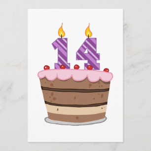 Carte 14 ans sur le gâteau d'anniversaire