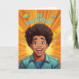 Carte 14e anniversaire Africain-Américain Ado Boy Pop Ar