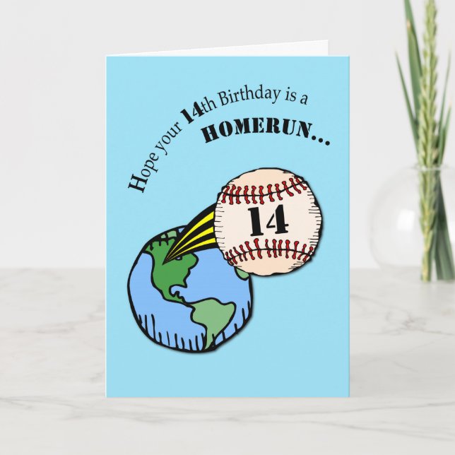 Carte 14e Anniversaire Baseball Home Run (Devant)