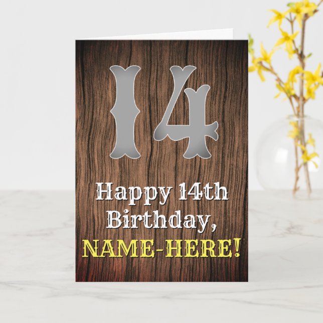 Carte 14e anniversaire : Country Western Inspiré Look, N (Fleur jaune)