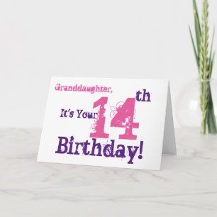 Carte 14e anniversaire de la petite-fille en violet, ros
