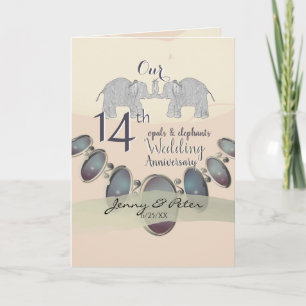 Carte 14e anniversaire du Mariage Eléphants & Opales Bla