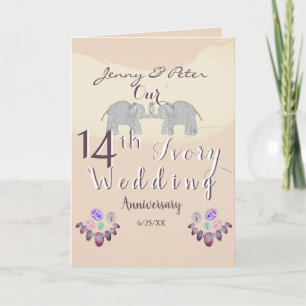 Carte 14e anniversaire du Mariage Opals & Elephants avec