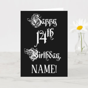 Carte 14e anniversaire : Fancy, Elegant Script + Nom per