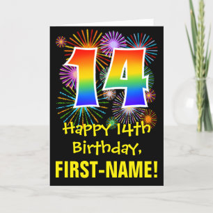 Carte 14e anniversaire : Fun Fireworks Motif + Rainbow 1