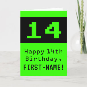 Carte 14e anniversaire : Nerdy / Geeky Style "14" et nom