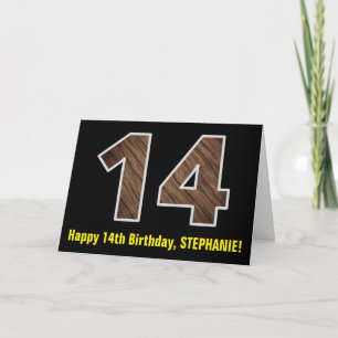 Carte 14e anniversaire : Nom + Motif imitation bois "14"