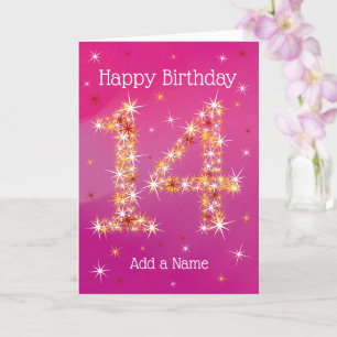 Carte 14e anniversaire - Numéro 14 en étoiles - Rose - A