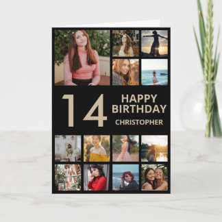 Carte 14e anniversaire Photo Collage 13 Photos Black & G