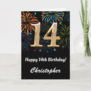 Carte 14e anniversaire Rainbow Fireworks noir et or