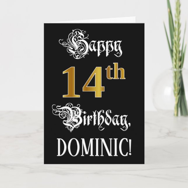 Carte 14e anniversaire — Script fantaisie; Faux Gold Loo (Devant)