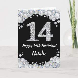 Carte 14e Birthday Black and Silver Glitter
