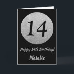 Carte 14e Birthday Black and Silver Glitter<br><div class="desc">Happy 14th Birthday Black and Silver Glitter Card with personalized name For further customization, please click the "Customize it" button and use our design tool to modify this template.</div>