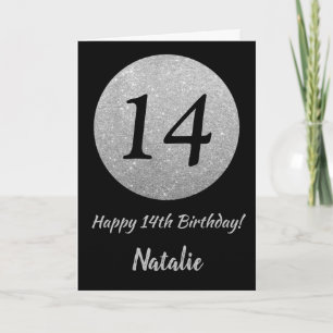 Carte 14e Birthday Black and Silver Glitter Card