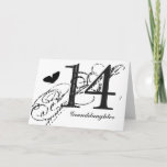 Carte 14ème anniversaire pour une petite-fille, papillon<br><div class="desc">Un arrière - plan blanc comportant un papillon noir et un texte noir,  sur cette 14ème salutation d'anniversaire pour une petite-fille. Mes salutations drôles d'esprit.</div>